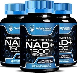 WELLNESS LABSRX NAD Supplement, 1500 mg - Liposomal NAD+ Resveratrol, NAD Plus Boosting - Destek Hücreleri Sağlık ve Sağlıklı Ağlama - Ultra Güçlü Kapsüller, ABD Made - 3 Pack