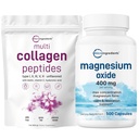 Micro Materialss Multi Collagen protein Toz 16oz & Magnezyum 400 mg Paket | Grass-Fed Collagen Peptides | Elemental Form for Max Concentration