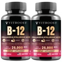 VITBOOST B12 Methylcobalamin with Hyaluronic Acid, Collagen, and Folate – 25000 mcg Supplement Enhance Absorption & Boost Energy | Gluten-Free, Made in USA, B1, B2, B3, B6, B7 Complex - Pack of 2