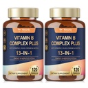 B1, B2, B3 (Niacin), B4, B5, B6, B7 (Biotin), B8 (Inositol), B9 (Folate), B12, C, D3, K2, Enerji için, Nerve, Immune, Skin - 120 Şişeler - 2 Şişeler)