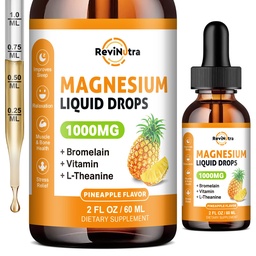 Magnezyum Glycinate Liquid Drops, 1000 mg of Liquid Magnezyum Kompleksi Uyku, Nerve, Enerji, Kas, Bone, Calm & Digestion, High Abxia, 2 Fl Oz, Sugar-Free Pineapple Flavor