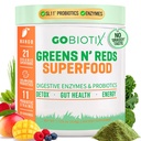 GOBIOTIX Super Greens ve Reds Toz - Red ve Green Superfood - Probiyotik Supplement - Digestive Enzymes and Beet Root Toz - Organik Tüm Gıdalar Diyetsel Tamam (Mango, 1 Pack)