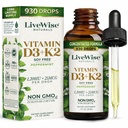 The LiveWise Naturals Vitamin D3 with K2 Liquid Drops, All Natural, Non-GMO, USA Made, 1208 IU Vitamin D3 & 25 mcg K2, Supports Bone Health and Energy Levels, Infused with Peppermint, Olive, and MCT Oil