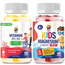 Magnesium Gummies for Kids & Vitamin D3 K2 Gummies 5000 IU - Immune & Bone Support - Sugar-Free Vitamin D Gummy Supplement - High-Absorption, Vegan, Gluten-Free Gummies for Adults