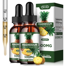 (2 Pack) Magnezyum Glycinate Supplement, Liquid Magnezyum Glycinate Liquid Drops 500 mg-Depres, Rahatlama, Mood, Sleep, Bone & Muscle-4 Fl Oz, Vegan, Pineapple Flavor