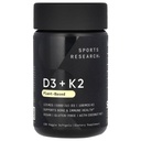 Spor Araştırma Vitamin D3 ile K2 Softgels - Plant Based K2 & Vegan D3 5000iu with Coconut MCT Oil - Vegan sertifikalı, Soy & Gluten Free - 120