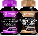 Nattokinase Supplement Capsules - 5000 FU - Saf Japon Natto Extract | Organik Mushroom Supplement Capsules - 10000 mg - 1 Mushroom Kompleks Capsules - 25 in 1 Mushroom Kompleks Capsules