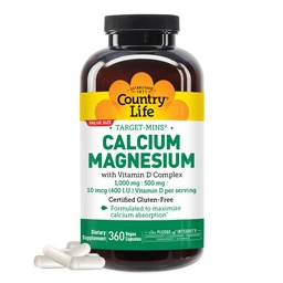Ülke Yaşam Hedefi-Minsül Magnezyum D-Complex, 1000 mg/500 mg/10mcg, 360 Vegan Capsules, Sertifikalı Gluten Free, sertifikalı Vegan, Doğrulanmış Olmayanlar...