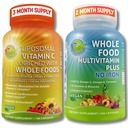 Liposomal Vitamin C 1500mg + Vegan Whole Food Multivitamin Without Iron - Energy & Immune Support Bundle with Organic Acerola Cherry, Camu Camu & Enriched with Whole Foods –Non-GMO, Clean Label