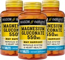 Mason Natural Magnesium Gluconate 550 mg, 300 Day Supply for Normal Healthy Heart and Nervous System Support, 100 Tablets (Pack of 3)