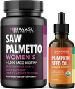 HAVASU NUTRITION USDA Organic Pumpkin Seed Oil Drops (60 Servings) & Saw Palmetto for Women Hair Complex (30 Servings)