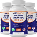 Vitamatic sodyum Chloride 1000 mg – 365 Tablet Elektrolyte Replenisher & Hydration Support – Non-GMO, Gluten-Free -3 Şişes
