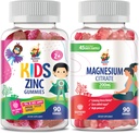 Magnesium Gummies for Adults & Zinc Gummies for Kids & Adults. 200mg - Calm Magnesium Chews - Magnesium Citrate Chewable Supplement for Mood & Muscle Support. Zinc Chewable Gummy for Immune Support -