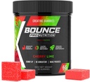 Bounce Pro Kretine Monohidrat Gummies for Men & Women, Low Calorie, 6G of Kretine per Service, Vegan, Anti-Melting, Gluten-Free, Non-GMO, 2g of Tinatine per Gummy (30ct, Cherry Lime)
