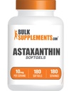BulkSupplements.com Astaxanthin Softgels - Astaxanthin Supplements, Antioxidant Source - Gluten Free, 1 Softgel per Serving (10mg), 180 Count (Pack of 1)