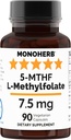 MONOHERB L-Methylfolate 7.5 mg - 90 Vejetaryen Capsules - Metil Folate Supplement