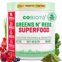 GOBIOTIX Super Greens ve Reds Toz - Red ve Green Superfood - Probiyotik Supplement - Digestive Enzymes and Beet Root Toz - Organik Tüm Gıdalar Diyetsel Tamam (Pom Raspberry, 1 Pack)