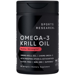 Sports Research Krill Oil Supplement with EPA & DHA Omega 3, Phospholipids & Astaxanthin from Antarktika Krill - Erkekler ve Kadınlar için Krill Yağının En İyi Teşviki - 1000 mg, 60 Softgel Capsules