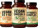 Vegan Omega 3 180 Softgels & Vegan D3 + K2 & Vitamin B Kompleksi - Bitki bazlı DHA & EPA Fatty Asits, 4000 IU Vitamin D3 ve 100mcg Vitamin K2, Essential B Vitaminleri