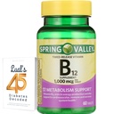 Spring Valley Timed-Release Vitamin B12 Tabletleri, 1000 Mcg, 60 Kont, Kadınlar ve Erkekler için B12 Kompleksi