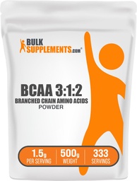 BulkSupplements.com BCAA 3:1:2 Toz - BCAA Supplements, Branşlı Zincir Amino Asits Toz - Unflavored & Gluten Free, 1.5g per Service, 500g (1.1 lbs) (Pazarlamada 1.500g)