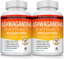 Organic Ashwagandha Root Powder Pills 1950 Mg with Black Pepper Extract - Pure Natural Ashwagandha Supplement, Support Energy, for Men Women, 60 Capsules