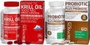 Bronson Probiotic 50 Billion CFU + Prebiotic with Apple Polyphenols & Pineapple Fruit Extrac Antarctic Krill Oil 1000 mg with Omega-3s EPA DHA