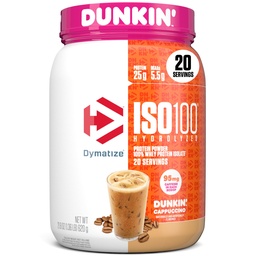 x Dunkin' Cappuccino ISO100 Whey Protein Toz, 95 mg Caffeine, 25g Protein5.5g BCAAs, 120 Cal., Gluten Free, 1g Fat, 1g Sugar, 2g Carb (20 hizmet)