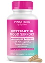 Pink Stork Postpartum Mood Support - Kadınlar için Postnatal Hormon Dengesi - Emzirme Dostu - Stres ve Bilişsel Destek, Yeni Anne Essentials - Ashwagandha, Chamomile, & Vitamin D, 60 Capsules