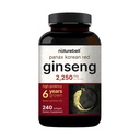 NatureBell Korean Red Ginseng 2,250 mg Per Servisi, 240 Softgels | Panax Reality Root, Standardized to 10% Ginsenosides, Non-GMO, Support Energy, Male Performance, & Immune System