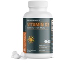 Bronson Vitamin D3 5000iu (12574)) 1 Yıl Sağlıklı Kas Fonksiyonlu ve Immune Desteği, Non-GMO, 360 Tabletler