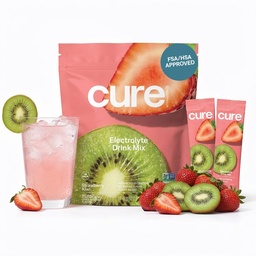 Cure Hydration | Plant-Based Electrolyte Drink Mix | Nodrew Sugar | FSA-HSA | Dehidrasyon Yardımı Tuvalet Su ile Yaptı | Non-GMO | Vegan | Pouch of 14 Packets - Strawberry Kiwi
