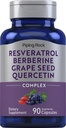 Piping Rock Resveratrol Berberine Grape Tohum & Quercetin Kompleksi | 90 Capsules | Vegetarian, Non-GMO ve Gluten Free Supplement Supplement