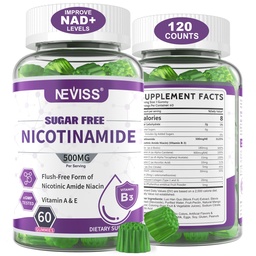Nicotinamide 500mg Gummies, (Flush Free Niacin) Vitamin B3 Supplement,120Ct
