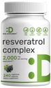Resveratrol Kompleksi 2.000 mg, 240 Veggie Capsules - NAD, Quercetin, Curcumin, Grape Seed & More - Enerji ve Beyin Desteği için Sağlıklı Ağlama