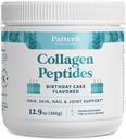 Pattern Wellness Collagen Peptides Powder (Type I & III) - Hair, Nails, Skin and Joint Health - Grass Fed & Pasture Raised - Hydrolyzed Collagen, Non-GMO, Dairy Free, & Keto - Birthday Cake (13 Oz)