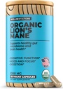 Lions Mane Mushroom Organic Supplement (Hericium Extract) 60 Veggie Caps - Immune Support Supplement; Bilişsel Fonksiyonl + Vitality'yi Geliştirmek, Nerve Hücrelerini Korumak