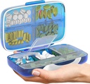 Pill Organizer Airtight Pill Box Large Pill Dispenser Home Travel Supplement Holder Portable Vitamin Sorter Jumbo Size 8 Compartment Airtight Vitamin Container Daily Medicine Travel Essentials