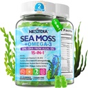 Sea Moss Gummies + Algae Omega-3 for Adult, 15IN-1 Organik İrlandalı Deniz Moss Superfood with/Vitamins C D3 B12, Turmeric, Bladderwrack, Supports Energy, Brain, Immune, Daily Vitality, Sugar-Free, 120 Cts