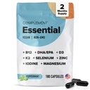 Erkekler ve Kadınlar için Temel Vegan Multivitamin (60 Hizmet, 180 Capsules) Omega-3 DHA & EPA, B12, Vitamin D3 & K2, çinko, Selenium, Magnezyum, Iodine - Supports Immunity & General Health