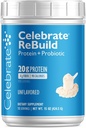 Celebrate Vitamins Rebuild Protein Powder with Probiotics & Prebiotics - 20g Whey Isolate Protein, High Fiber, for Post Bariatric Surgery Patients - Unflavored (15 Servings)