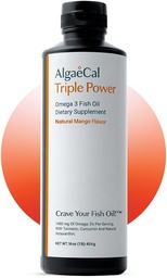 ALGAECAL Triple Power 1200 mg & DHA Omega 3 Fish Oil Supplement, Supporting Brain, Heart, Skin & Bones, Liquid Emulsion Mango Taste, Burp-Les, Sugar-Free, Made in USA