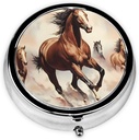 Pill Box, Small Pill Case for Purse & Pocket, Cute Medicine Organizer Travel Pillbox, Portable Pill Container Holder to Hold Vitamins, Medication, Fish Oil and Supplements,Prancing Brown Horse