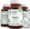 Natural Nutra Niacin Supplement for Energy, Help Maintain Body Fats, Improve Digestion, Promotes Skin Health, Boost Energy and Brain Function, Non-GMO, Gluten-Free, 100 mg, 100 Tablets (Pack of 2)