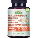 5-in-1 Organic Ceylon Cinnamon Capsules with Berberine, Garlic, Turmeric, Black Pepper Extract Pills