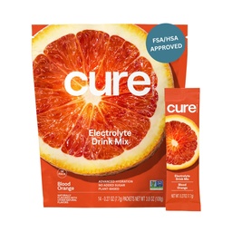 Cure Hydration | Plant-Based Electrolyte Drink Mix | Nodrew Sugar | FSA-HSA | Dehidrasyon Yardımı Tuvalet Su ile Yapıldı | Non-GMO | Vegan | Pouch of 14 Packets - Blood Orange