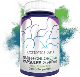 Nootropics Depot NADH + Chlorophyll 10 mg Capsules | Nicotinamid Adenine Dinüotide 20 mg | Chlorella vulgaris (Broken Hücre) 400 mg | Enerji, Uyarılık, Ruh Clarity, ve Sağlıklı Ağlama, 90