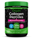 Orgain Hydrolyzed Collagen Toz + 50 Kadınlar ve Erkekler için organik Superfoods, 20g Grass Collagen with Vitamin C, Unflavored - Hair, Skin, Nail, & Ortak Destek Supplement, Non-GMO, Type I & III, 1lb