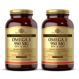 Solgar Triple Strength Omega 3 950 mg - 100 Softgels, 2 Paket - Ortak & Skin Health - Non-GMO, Gluten Free, Dairy Free - 200 Toplam Hizmetler