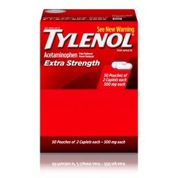 Tylenol Ekstra Güçlü Acetaminophen Caplets, 500 mg, Ağrı Yardımı ve Ateşi Baş Ağrısı, Geriache, Toothache, Menstrual Cramps & Pain, Travel-Friendly Packaging, 2Caplet Pouches, 50 Countlet